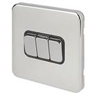Schneider Electric Lisse Deco 10AX 3-Gang 2-Way Light Switch Polished Chrome with Black Inserts (239