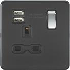 Knightsbridge 13A 1-Gang SP Switched Socket + 2.4A 12W 2-Outlet Type A USB Charger Matt Black with B