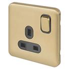 Schneider Electric Lisse Deco 13A 1-Gang SP Switched Plug Socket Satin Brass with Black Inserts (250