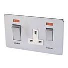 Crabtree Platinum 45 A & 13A 2-Gang DP Cooker Switch & 13A DP Switched Socket Satin Chrome w