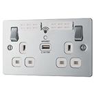 LAP 13A 2-Gang SP Switched Wi-Fi Extender Socket + 2.1A 10.5W 1-Outlet Type A USB Charger Polished C