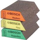 Bosch Superfine/Fine/Medium Grit Multi-Material Hand Sanding Sponges 69mm x 97mm 3 Piece Set (287TR)
