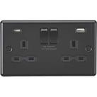 Knightsbridge 13A 2-Gang SP Switched Socket + 4.0A 20W 2-Outlet Type A & C USB Charger Matt Blac