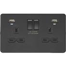 Knightsbridge 13A 2-Gang SP Switched Socket + 2.4A 12W 2-Outlet Type A USB Charger Matt Black with B