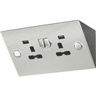 Knightsbridge 13A 2-Gang SP Switched Socket + 2.4A 12W 2-Outlet Type A USB Charger Stainless Steel w