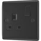 British General Nexus Metal 13A 1-Gang DP Switched Power Socket Matt Black with Colour-Matched Inser