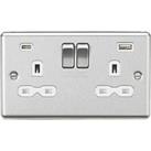 Knightsbridge 13A 2-Gang SP Switched Socket + 4.0A 20W 2-Outlet Type A & C USB Charger Brushed C
