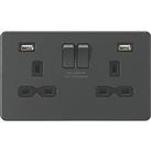 Knightsbridge 13A 2-Gang SP Switched Socket + 2.4A 12W 2-Outlet Type A USB Charger Anthracite with B