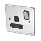 Schneider Electric Ultimate Low Profile 13A 1-Gang SP Switched Plug Socket Polished Chrome with Blac
