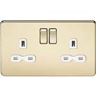 Knightsbridge 13A 2-Gang DP Switched Double Socket Polished Brass with White Inserts (399TX)