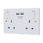 LAP 13A 2-Gang SP Switched Socket + 3.1A 15.5W 2-Outlet Type A USB Charger White (4087P)