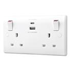 British General 800 Series 13A 2-Gang SP Switched Socket + 4.2A 15W 2-Outlet Type A & C USB Char