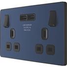 British General Evolve 13A 2-Gang SP Switched Socket + 3.1A 15.5W 2-Outlet Type A USB Charger Blue w