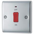 British General Nexus Metal 45A 1-Gang DP Cooker Switch Polished Chrome with LED (426FT)