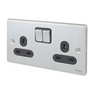 Schneider Electric Ultimate Low Profile 13A 2-Gang SP Switched Plug Socket Brushed Chrome with Black