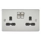 Knightsbridge 13A 2-Gang DP Switched Double Socket Brushed Chrome with Black Inserts (438TY)