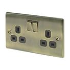 British General Nexus Metal 13A 2-Gang DP Switched Plug Socket Antique Brass with Black Inserts (466