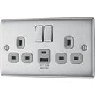 British General Nexus Metal 13A 2-Gang SP Switched Socket + 2.4A 12W 2-Outlet Type A & C USB Cha