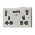 LAP 13A 2-Gang SP Switched Socket + 3.1A 15.5W 2-Outlet Type A USB Charger Brushed Stainless Steel w