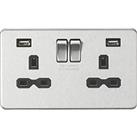Knightsbridge 13A 2-Gang SP Switched Socket + 2.4A 12W 2-Outlet Type A USB Charger Brushed Chrome wi