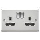 Knightsbridge 13A 2-Gang DP Switched Double Socket Brushed Chrome with Black Inserts (498TX)