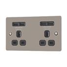 LAP 13A 2-Gang Unswitched Socket + 4.2A 10.5W 4-Outlet Type A USB Charger Black Nickel with Black In