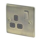British General Nexus Metal 13A 1-Gang DP Switched Plug Socket Antique Brass with Black Inserts (515