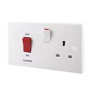 British General 900 Series 45A 2-Gang DP Cooker Switch & 13A DP Switched Socket White with Neon 