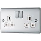 British General Nexus Metal 13A 2-Gang DP Switched Plug Socket Polished Chrome with White Inserts (5