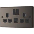 LAP 13A 2-Gang SP Switched Socket + 2.4A 12W 2-Outlet Type A & C USB Charger Black Nickel with B