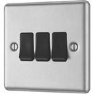 LAP 20A 16AX 3-Gang 2-Way Light Switch Brushed Stainless Steel with Black Inserts (558PN)