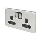 Schneider Electric Lisse Deco 13A 2-Gang DP Switched Plug Socket Polished Chrome with LED with Black