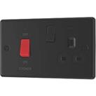 LAP 45A 2-Gang 2-Pole Cooker Switch & 13A DP Switched Socket Matt Black with LED with Black Inse