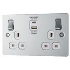 LAP 13A 2-Gang SP Switched Socket + 4.2A 15W 2-Outlet Type A & C USB Charger Polished Chrome wit