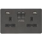 Knightsbridge 13A 2-Gang SP Switched Socket + 2.4A 12W 2-Outlet Type A USB Charger Smoked Bronze wit