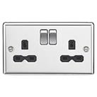 Knightsbridge 13A 2-Gang DP Switched Double Socket Polished Chrome with Black Inserts (588TY)