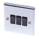 LAP 10AX 3-Gang 2-Way Light Switch Polished Chrome with Black Inserts (59194)