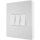 British General Evolve 20 A 16AX 3-Gang 2-Way Light Switch Brushed Steel with White Inserts (605PY)