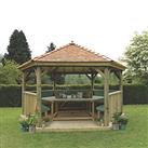 Forest HGG47MNECGFIN 15' 6 x 13' 6 (Nominal) Hexagonal Timber Gazebo with Base & Assembly (606JG)