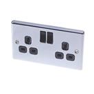 LAP 13A 2-Gang SP Switched Plug Socket Polished Chrome with Black Inserts (6100C)