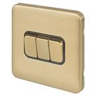 Schneider Electric Lisse Deco 10AX 3-Gang 2-Way Light Switch Satin Brass with Black Inserts (616FF)