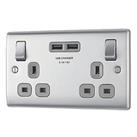 British General Nexus Metal 13A 2-Gang SP Switched Socket + 3.1A 15.5W 2-Outlet Type A USB Charger B