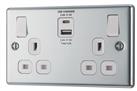 LAP 13A 2-Gang SP Switched Socket + 4.2A 15W 2-Outlet Type A & C USB Charger Polished Chrome wit