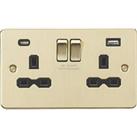 Knightsbridge 13A 2-Gang SP Switched Socket + 4.0A 20W 2-Outlet Type A & C USB Charger Brushed B