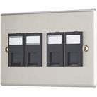 Contactum iConic 4-Gang Double RJ45 Ethernet Socket Brushed Steel with Black Inserts (643RP)