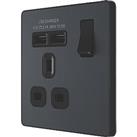 British General Evolve 13A 1-Gang SP Switched Socket + 2.1A 10.5W 2-Outlet Type A USB Charger Grey w