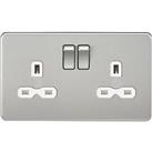 Knightsbridge 13A 2-Gang DP Switched Double Socket Brushed Chrome with White Inserts (651TY)
