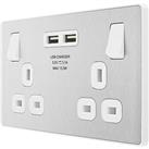 British General Evolve 13A 2-Gang SP Switched Socket + 3.1A 15.5W 2-Outlet Type A USB Charger Brushe