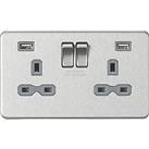 Knightsbridge 13A 2-Gang SP Switched Socket + 2.4A 12W 2-Outlet Type A USB Charger Brushed Chrome wi