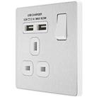 British General Evolve 13A 1-Gang SP Switched Socket + 2.1A 10.5W 2-Outlet Type A USB Charger Brushe